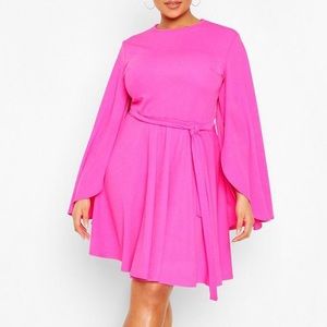 NEW Boohoo hot pink dress w/bell sleeves size 16